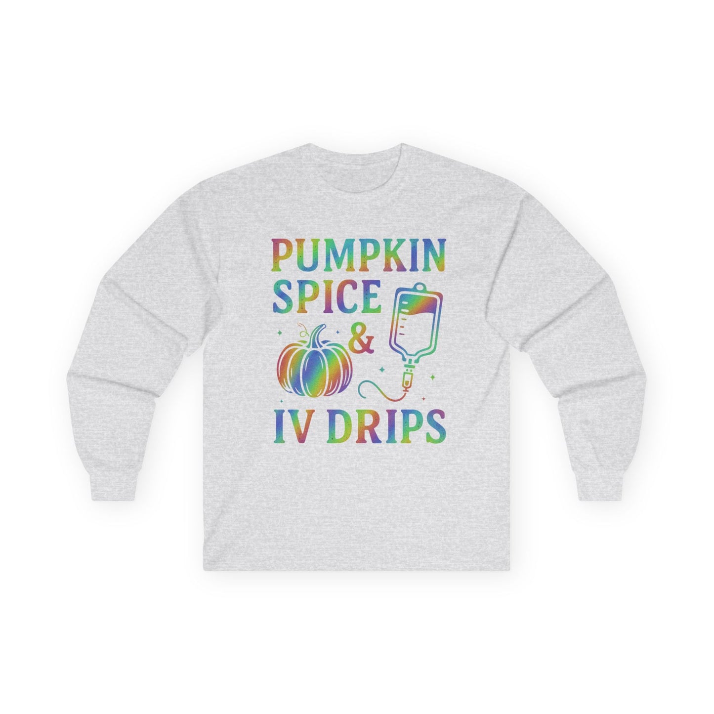 Pumpkin Spice IV Drips Long Sleeve Tee, Autumn Shirt, Fall Fashion, Halloween Apparel, Cozy Gift