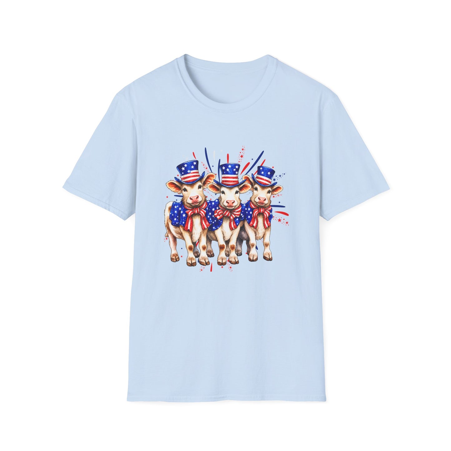 American Patriotic Cows T-Shirt — 4th of July Cow Trio in Uncle Sam Hats