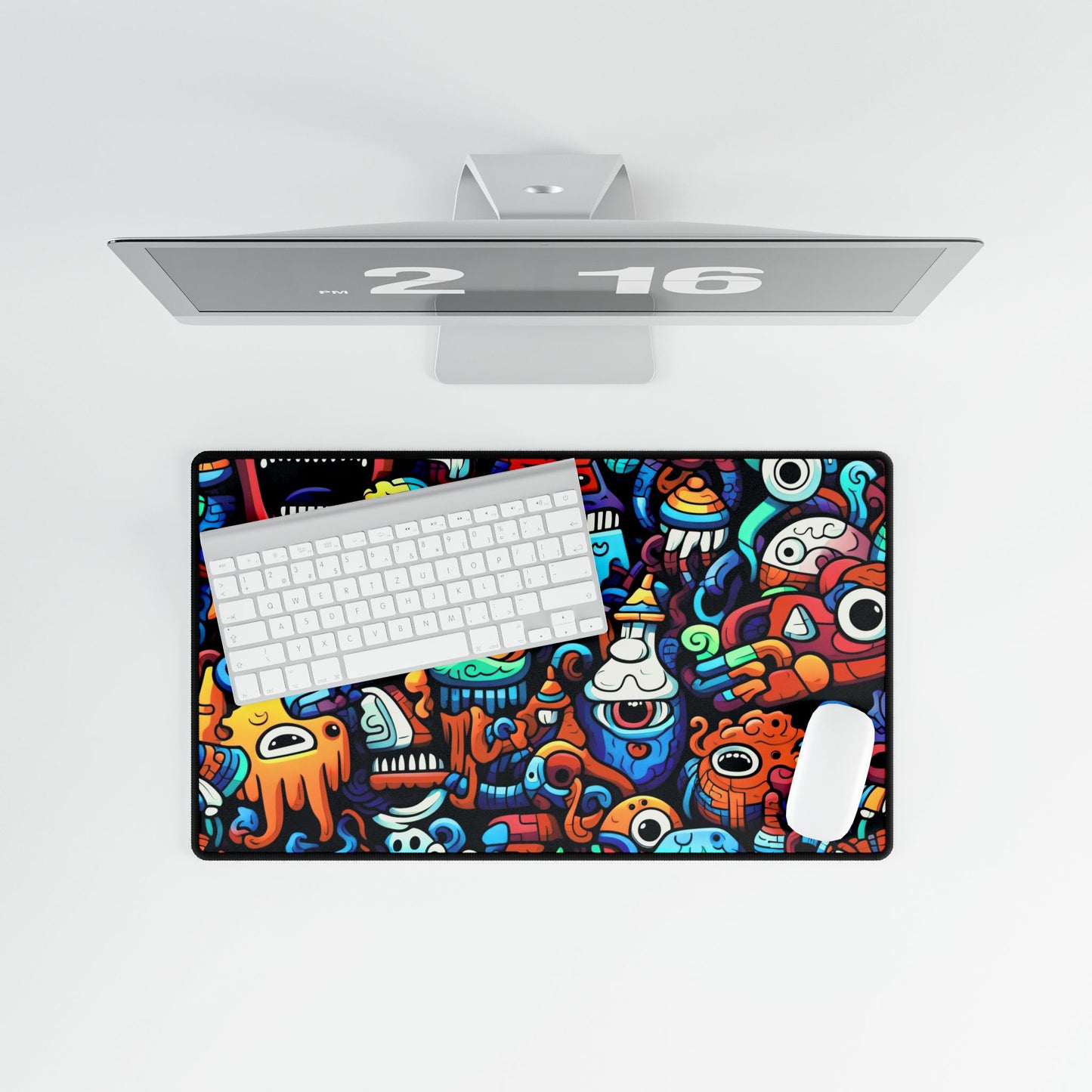 Colorful Doodle Monsters Desk Mat — Vibrant Gaming & Work Mouse Pad