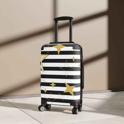 Star Stripes Carry-On Suitcase — Black & Gold Travel Luggage