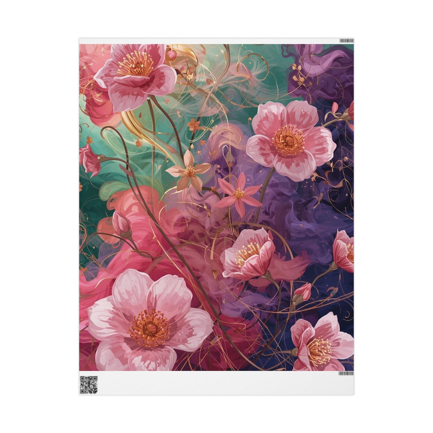 Floral Watercolor Wrapping Paper Roll — Pink Rose & Mint Gift Wrap