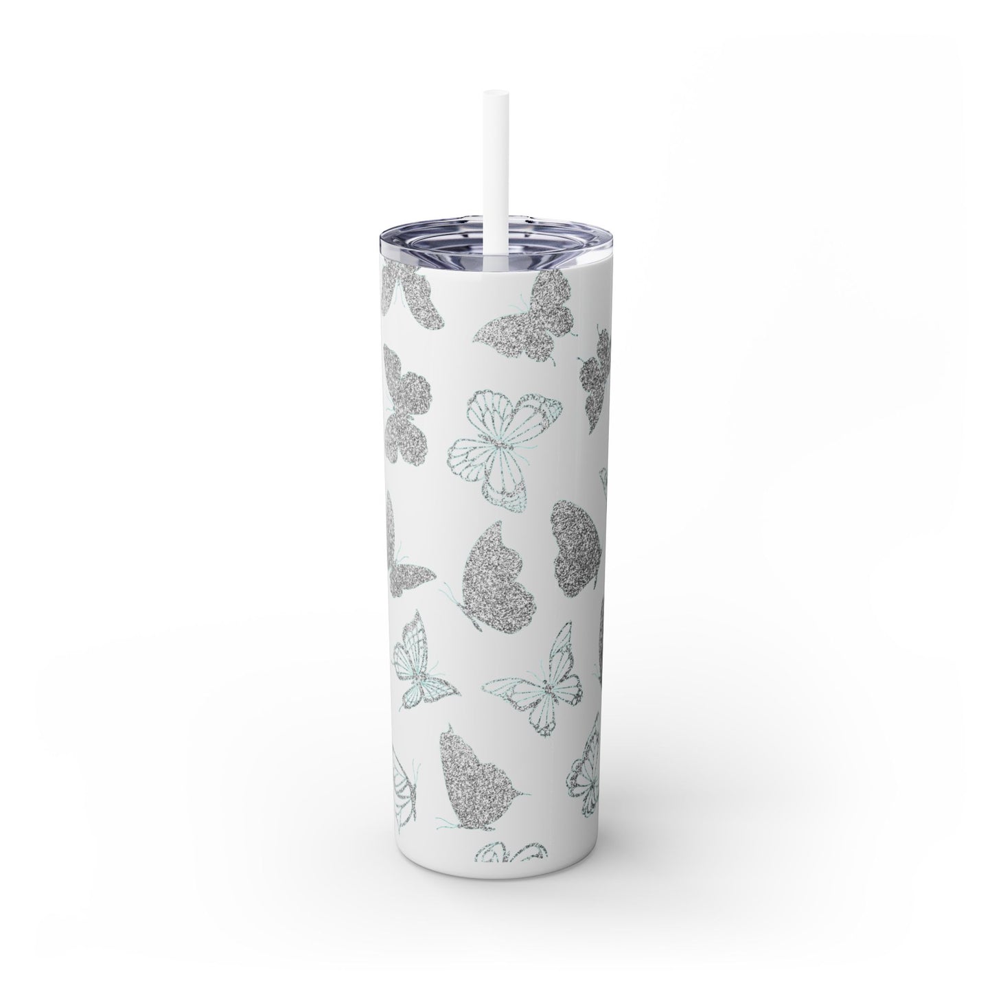 Tumbler Travel Butterfly Design Skinny Tumbler with Straw - 20oz, Stylish Drinkware for Nature Lovers Gift for Anyone