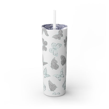Tumbler Travel Butterfly Design Skinny Tumbler with Straw - 20oz, Stylish Drinkware for Nature Lovers Gift for Anyone