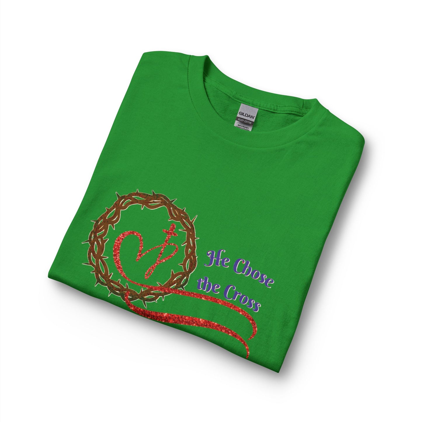 Long Sleeve Tee “He Chose the Cross” Christian Crown of Thorns Heart Design