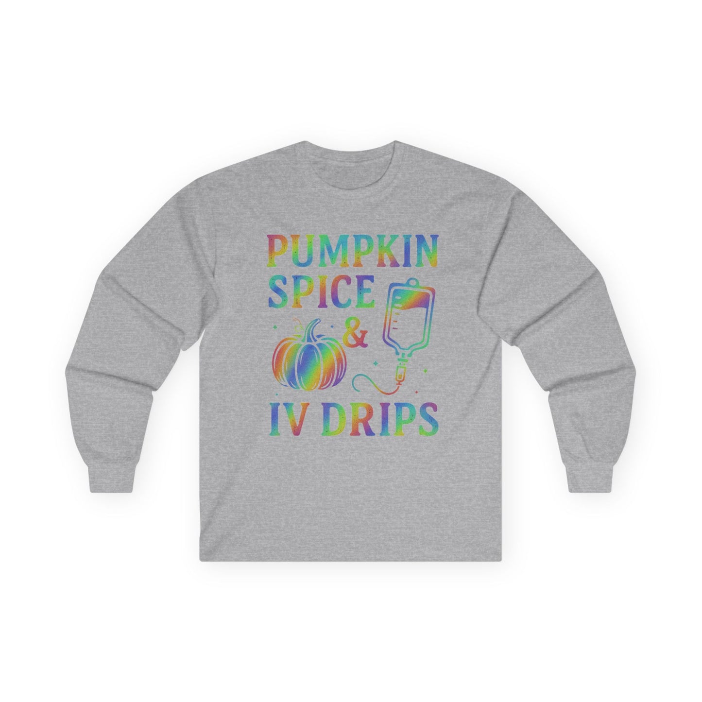 Pumpkin Spice IV Drips Long Sleeve Tee, Autumn Shirt, Fall Fashion, Halloween Apparel, Cozy Gift