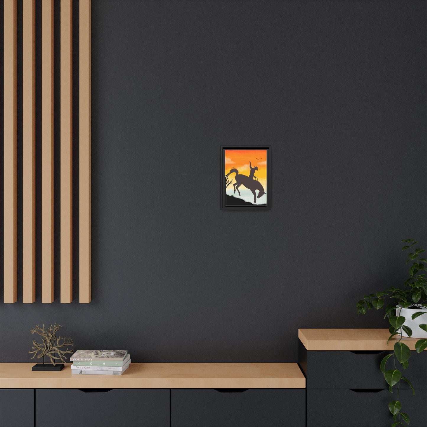 Framed Cowboy Sunset Canvas Art Equestrian Decor Farmhouse Wall Art Rustic Home Decoration Gift for Horse Lovers Rodeo Decor Housewarming Gift