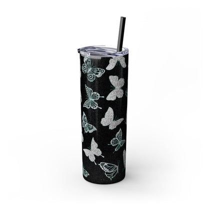 Tumbler Travel Butterfly Design Skinny Tumbler with Straw - 20oz, Stylish Drinkware for Nature Lovers Gift for Anyone