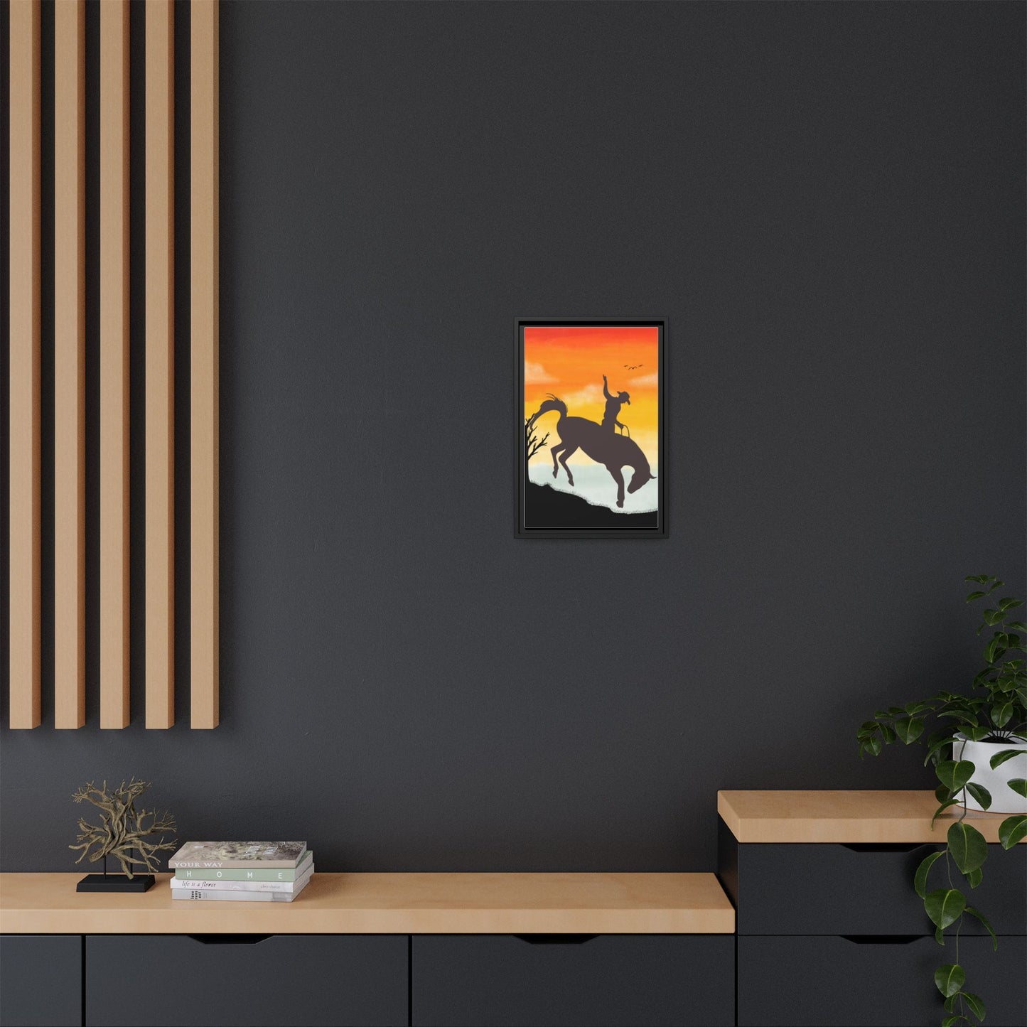 Framed Cowboy Sunset Canvas Art Equestrian Decor Farmhouse Wall Art Rustic Home Decoration Gift for Horse Lovers Rodeo Decor Housewarming Gift