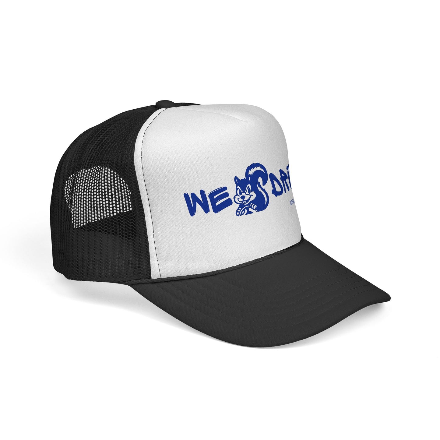 We Drive Trucker Hat — Blue Graphic Mesh Cap for Drivers & Car Enthusiasts