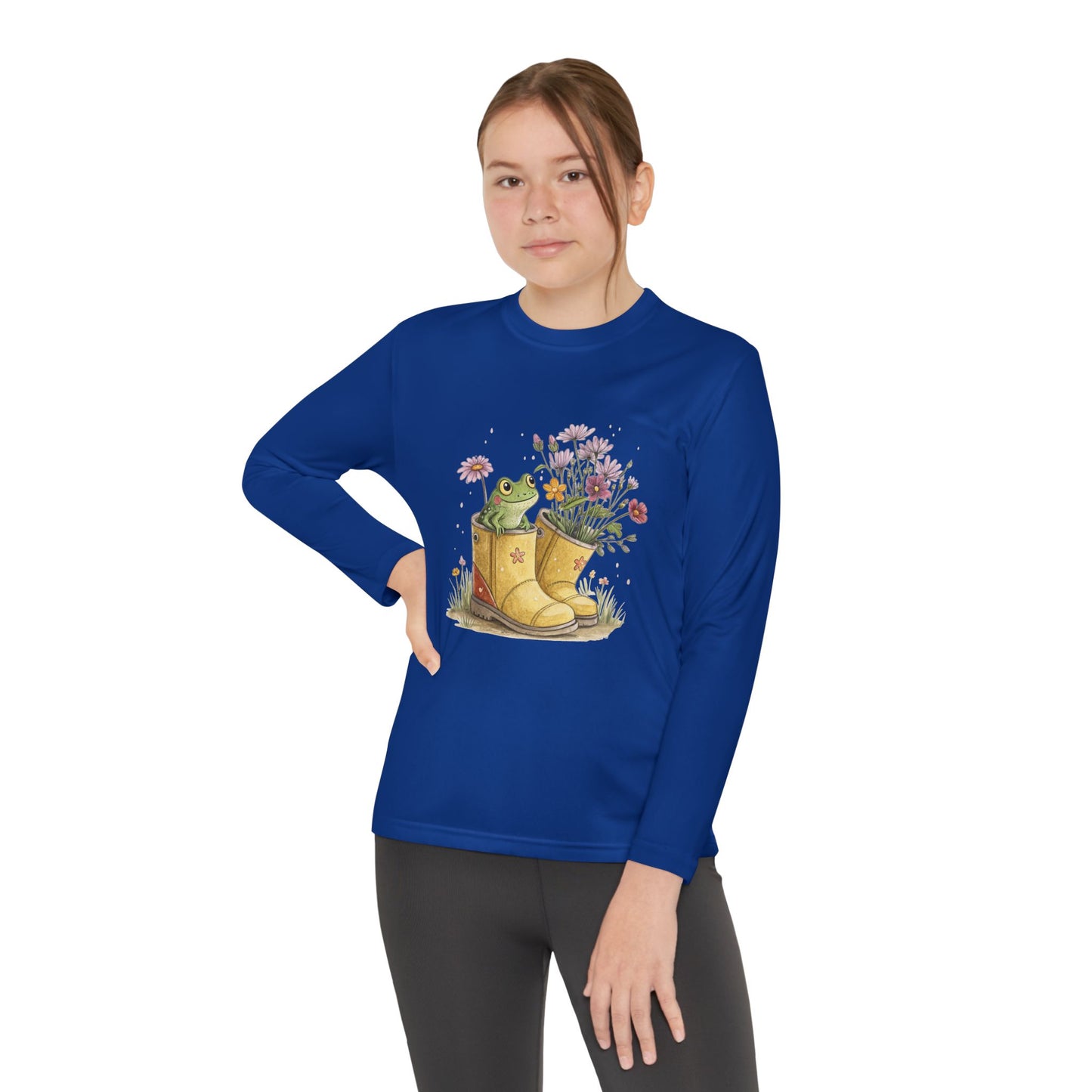 Youth Long Sleeve Tee — Froggy Garden Boots Illustration