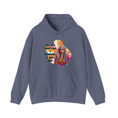 Retro Hippie Hoodie – "The 70's wasn't your generation it was mine" Colorful Boho Graphic