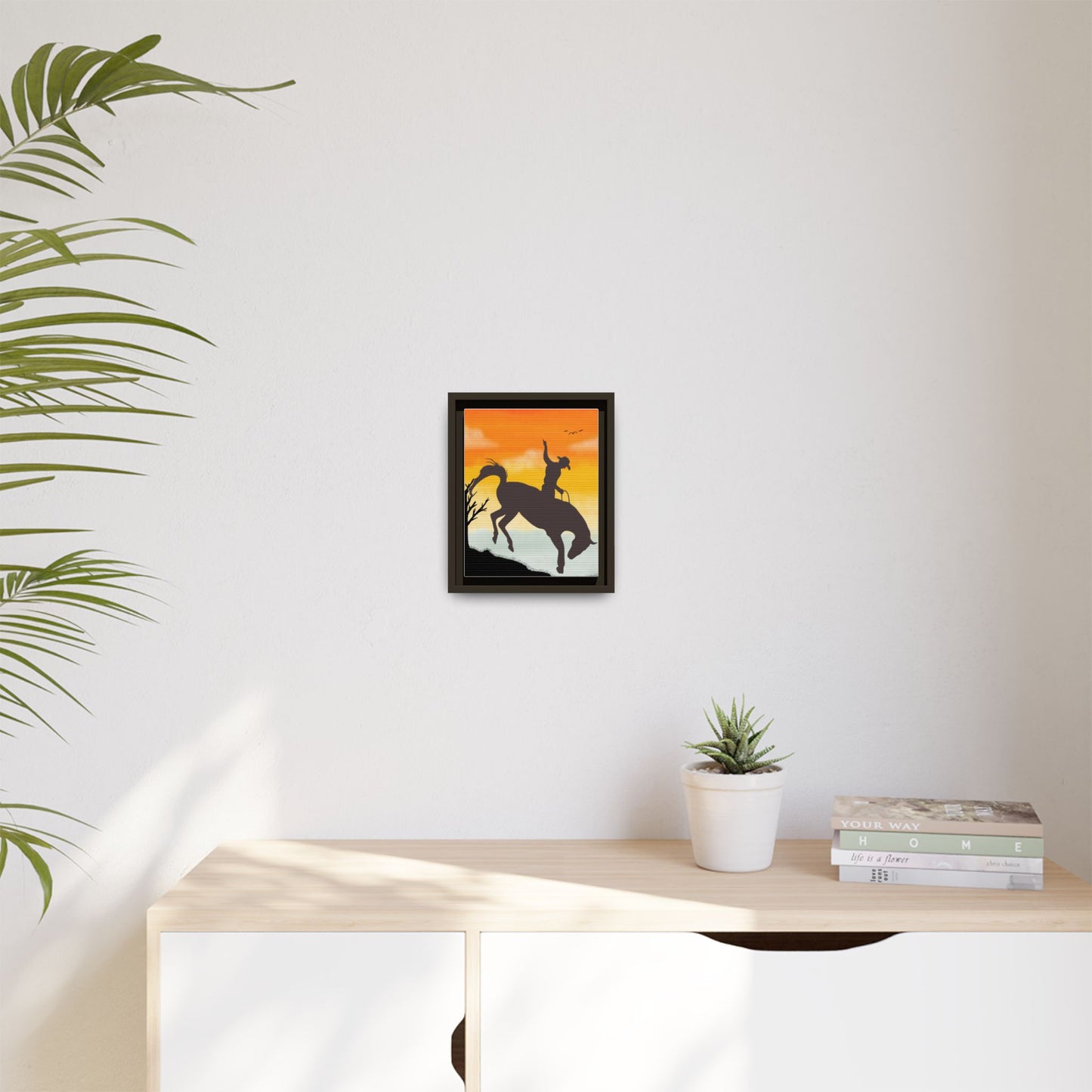 Framed Cowboy Sunset Canvas Art Equestrian Decor Farmhouse Wall Art Rustic Home Decoration Gift for Horse Lovers Rodeo Decor Housewarming Gift