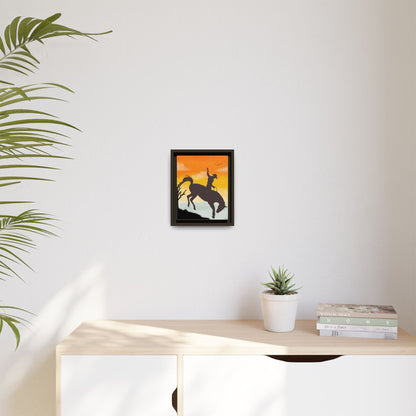 Framed Cowboy Sunset Canvas Art Equestrian Decor Farmhouse Wall Art Rustic Home Decoration Gift for Horse Lovers Rodeo Decor Housewarming Gift