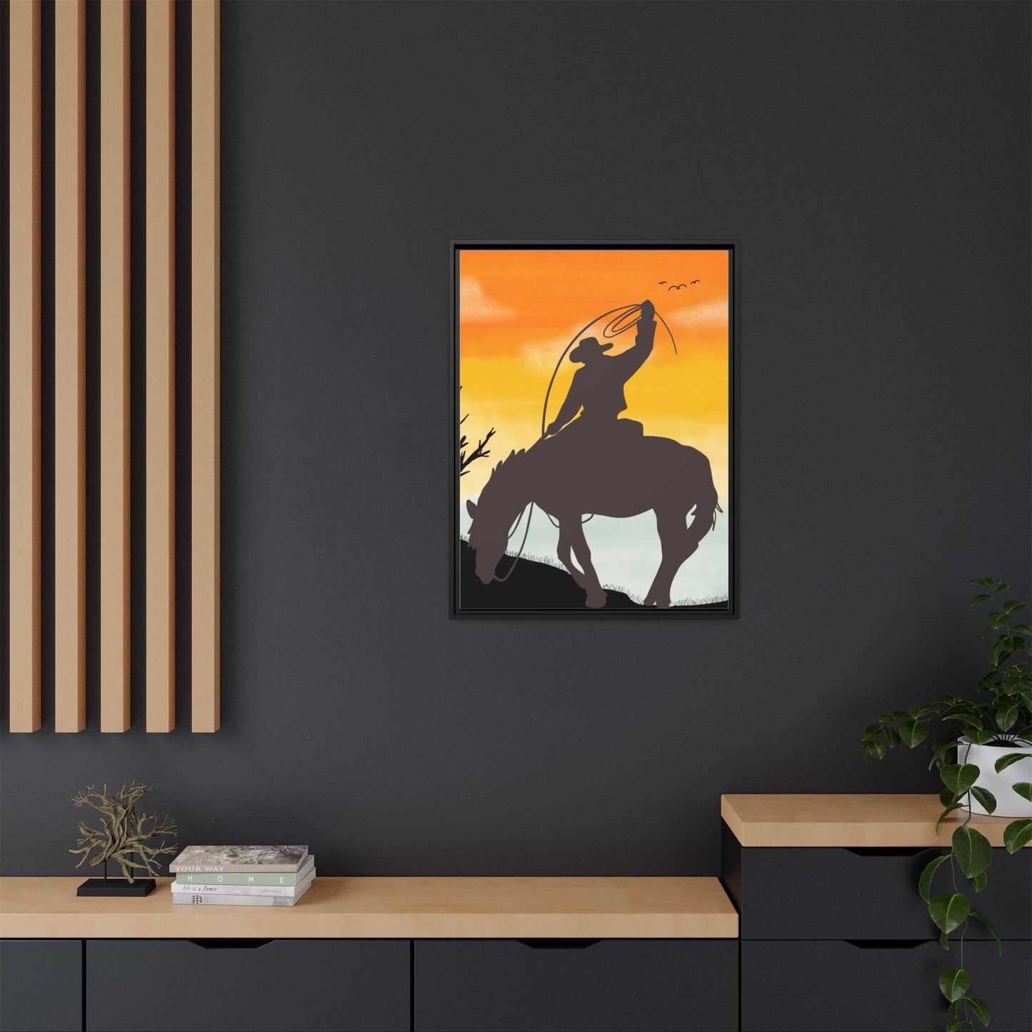 Framed Cowboy Rodeo Art Print Canvas Wall Decor Western Home Decor Rustic Cowboy Gift Equestrian Wall Art Country Themed Art Housewarming Gift