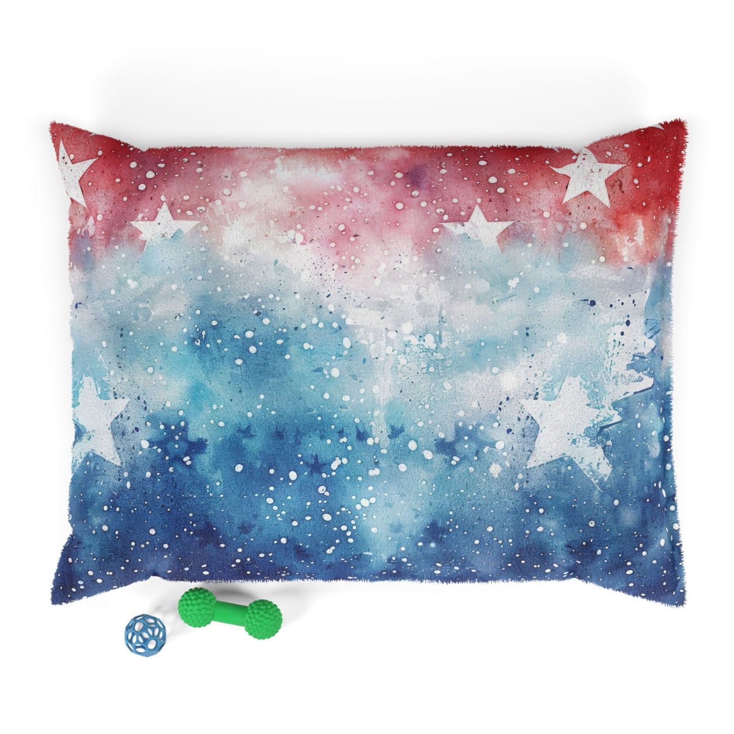 Stars & Stripes Watercolor Pet Bed — Patriotic Red White Blue Dog Cushion