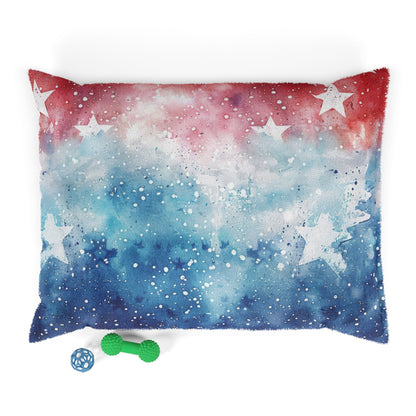 Stars & Stripes Watercolor Pet Bed — Patriotic Red White Blue Dog Cushion