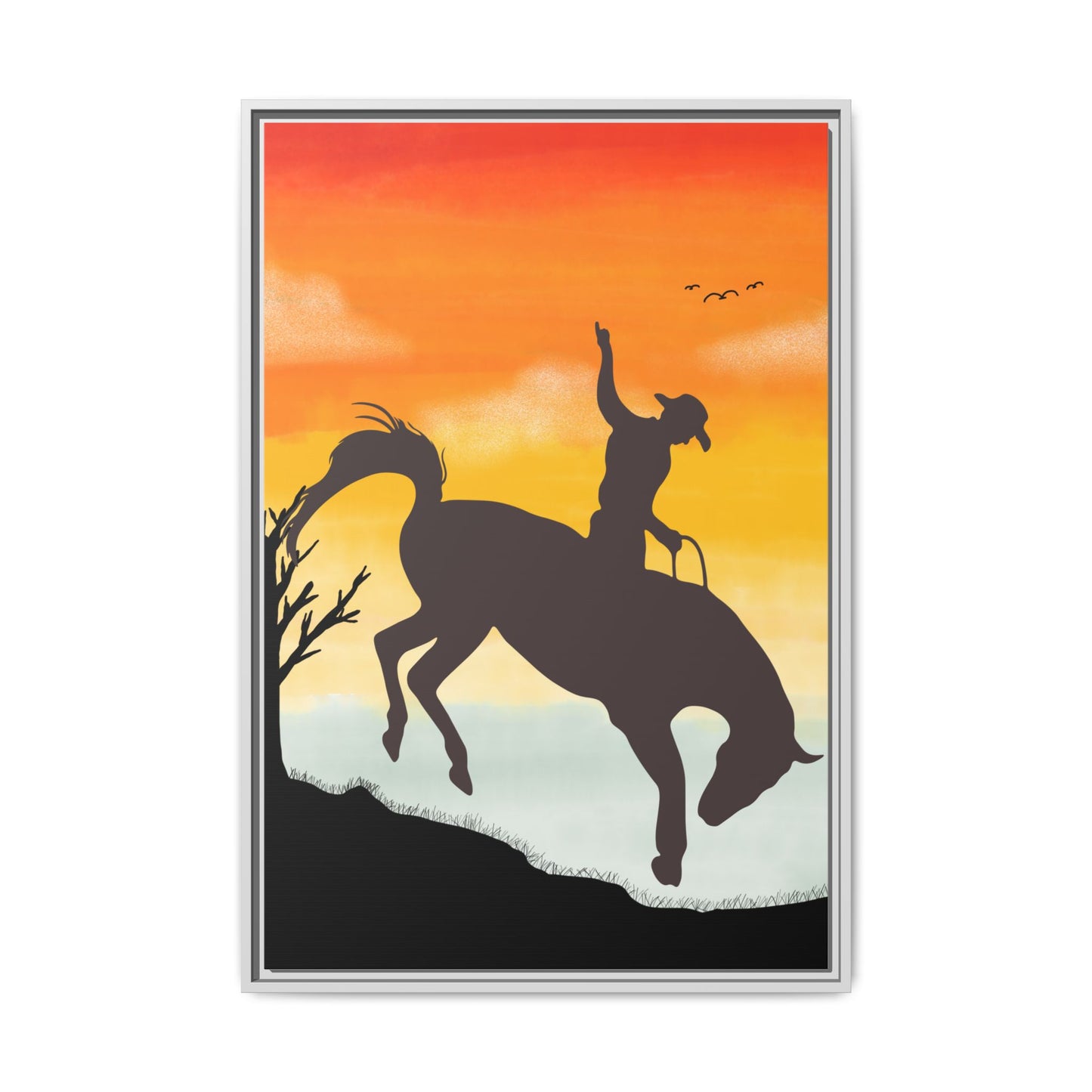 Framed Cowboy Sunset Canvas Art Equestrian Decor Farmhouse Wall Art Rustic Home Decoration Gift for Horse Lovers Rodeo Decor Housewarming Gift