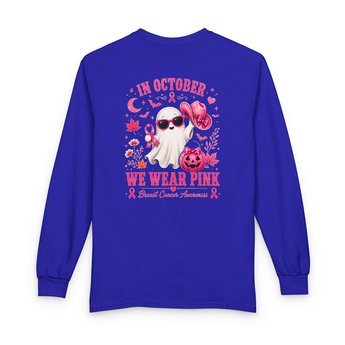Breast Cancer Awareness Long Sleeve — "In October We Wear Pink" Ghost Tee