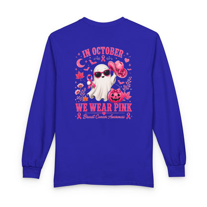 Breast Cancer Awareness Long Sleeve — "In October We Wear Pink" Ghost Tee