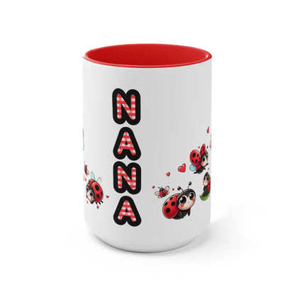 Coffee Mug Personalized Nana Ladybug Accent Mug - Cute Gift for Grandmothers