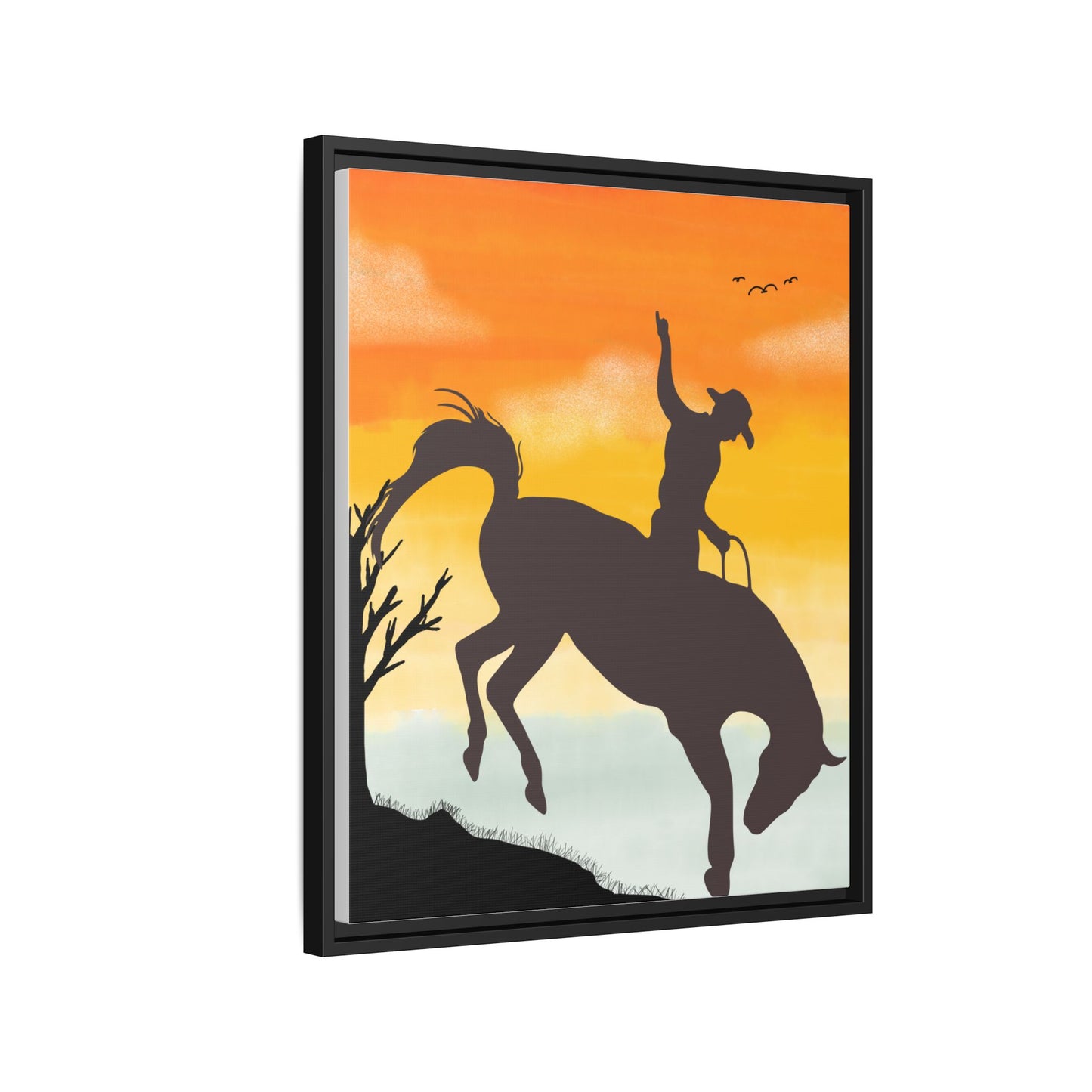 Framed Cowboy Sunset Canvas Art Equestrian Decor Farmhouse Wall Art Rustic Home Decoration Gift for Horse Lovers Rodeo Decor Housewarming Gift