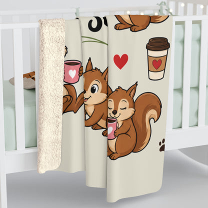 Sherpa Blanket - "A Woman Cannot Survive on Coffee Alone... She Also Needs a Squirrel" Cute Squirrel & Coffee Throw