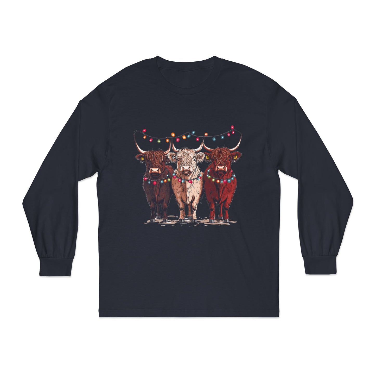 T-Shirt Unisex Classic Long Sleeve Cute Christmas Cows Gift For Anyone Holiday Attire Seasonal Fun