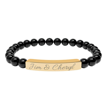 Engravable Natural Stone Bar Bracelet — Personalized Stretch Beaded Bracelet