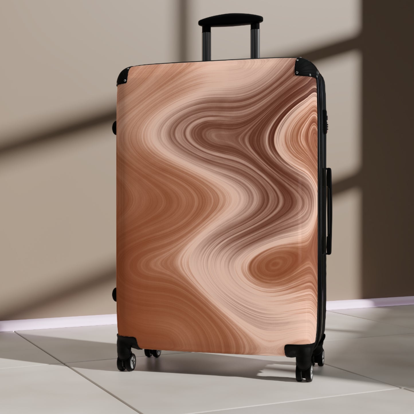 Marbled Copper Carry-On Suitcase — Stylish Swirl Travel Luggage