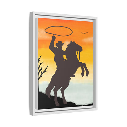 Framed Canvas Art Print Western Home Decor Rustic Wall Art Gift for Cowgirl or Cowboy Country Housewarming Rodeo Home Decor Cowboy Sunset
