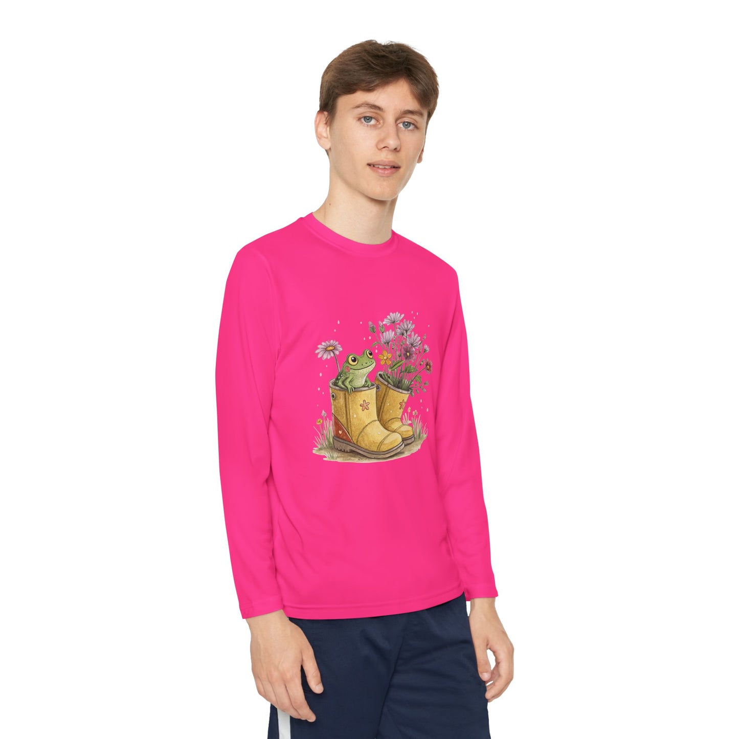 Youth Long Sleeve Tee — Froggy Garden Boots Illustration