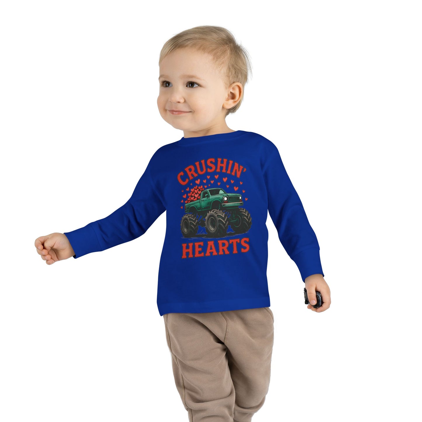 Toddler Long Sleeve Tee — "Crushin' Hearts" Monster Truck Valentine Shirt