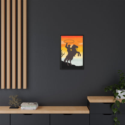 Framed Canvas Art Print Western Home Decor Rustic Wall Art Gift for Cowgirl or Cowboy Country Housewarming Rodeo Home Decor Cowboy Sunset