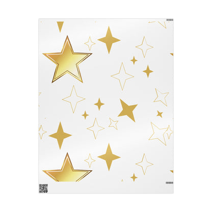Gold Star Wrapping Paper Roll - Festive Birthday & Celebration Gift Wrap