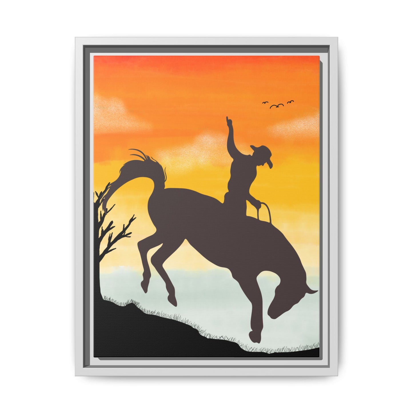 Framed Cowboy Sunset Canvas Art Equestrian Decor Farmhouse Wall Art Rustic Home Decoration Gift for Horse Lovers Rodeo Decor Housewarming Gift