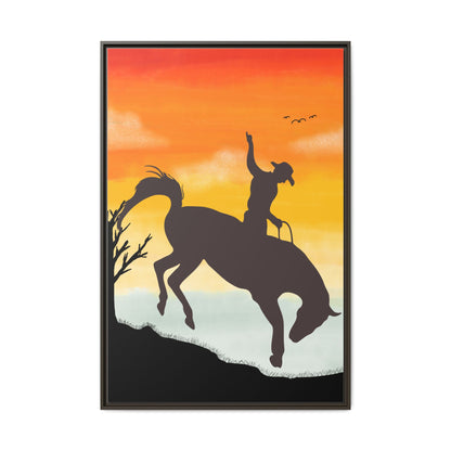 Framed Cowboy Sunset Canvas Art Equestrian Decor Farmhouse Wall Art Rustic Home Decoration Gift for Horse Lovers Rodeo Decor Housewarming Gift