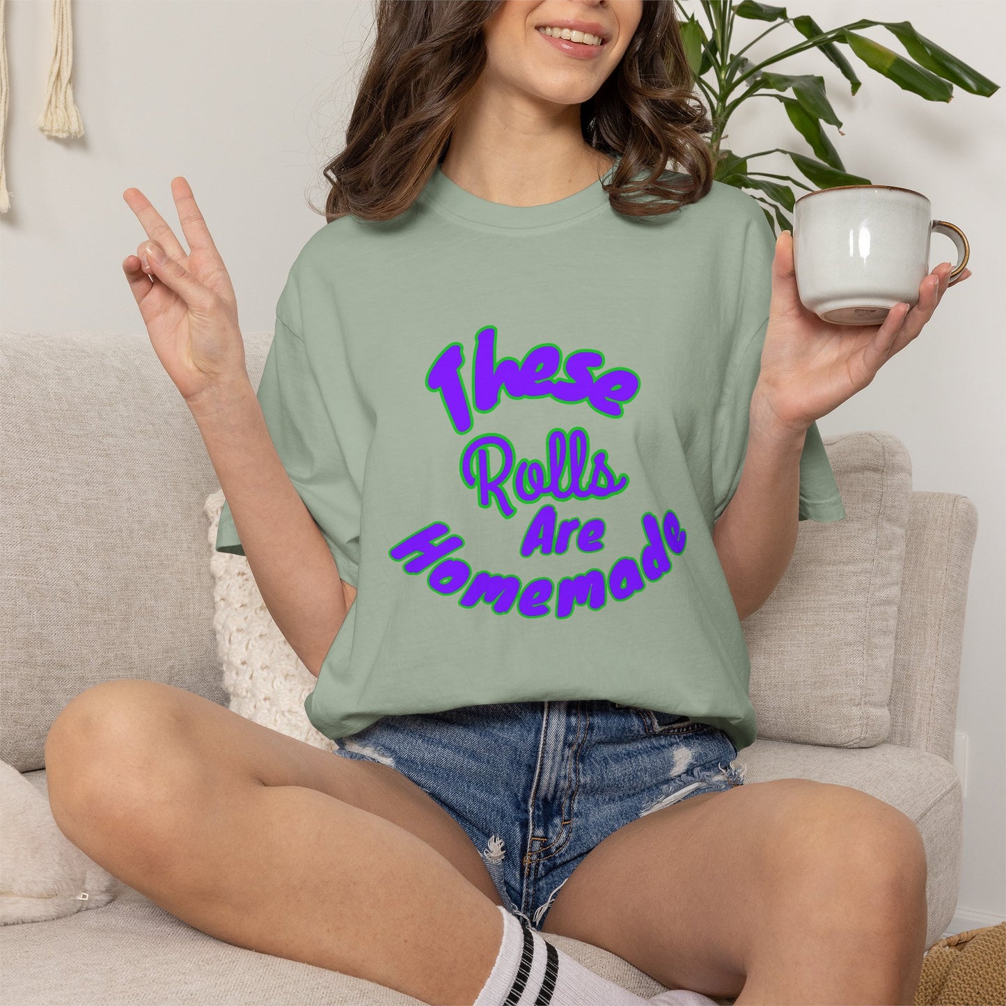 T-Shirt — "These Rolls Are Homemade" Retro Script Baking Tee