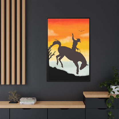 Framed Cowboy Sunset Canvas Art Equestrian Decor Farmhouse Wall Art Rustic Home Decoration Gift for Horse Lovers Rodeo Decor Housewarming Gift
