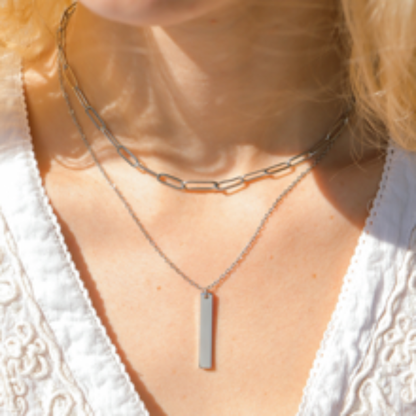 Engraved "FAITH" Vertical Bar Necklace — Personalized Stainless Steel Pendant