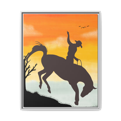 Framed Cowboy Sunset Canvas Art Equestrian Decor Farmhouse Wall Art Rustic Home Decoration Gift for Horse Lovers Rodeo Decor Housewarming Gift