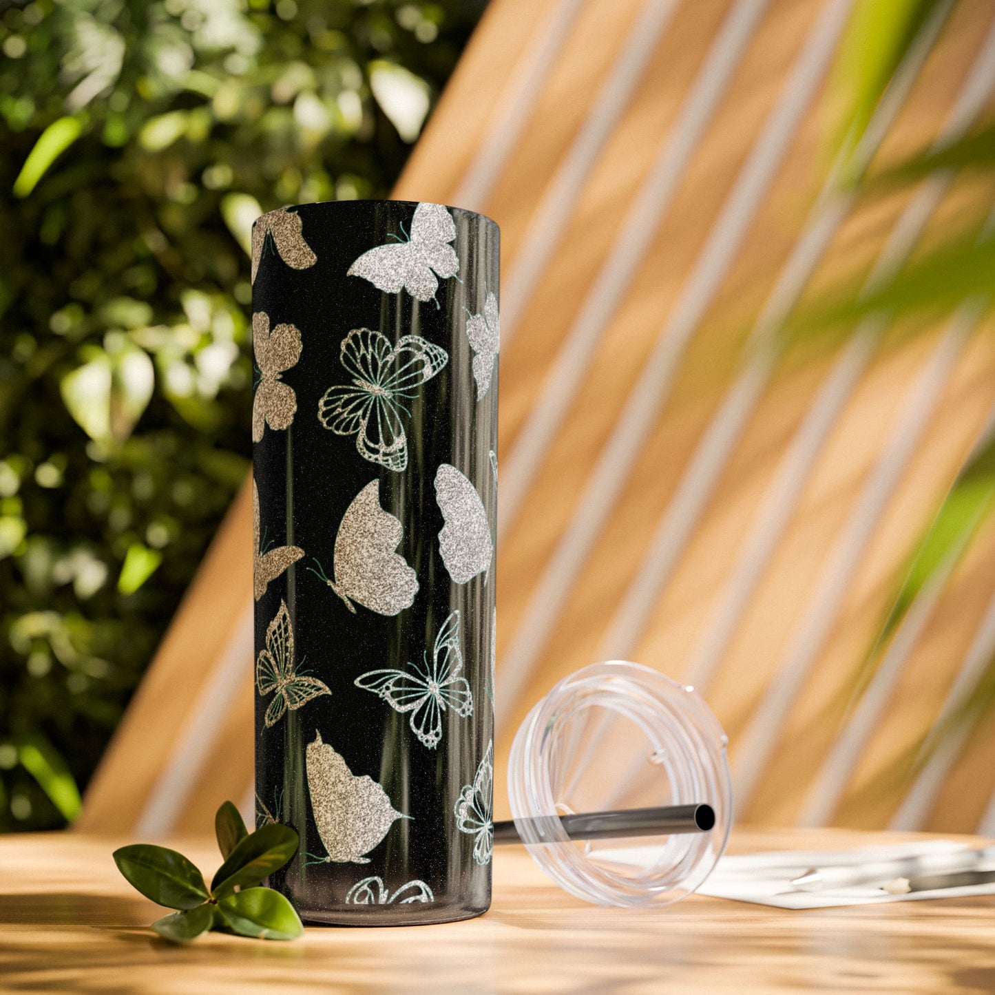 Tumbler Travel Butterfly Design Skinny Tumbler with Straw - 20oz, Stylish Drinkware for Nature Lovers Gift for Anyone