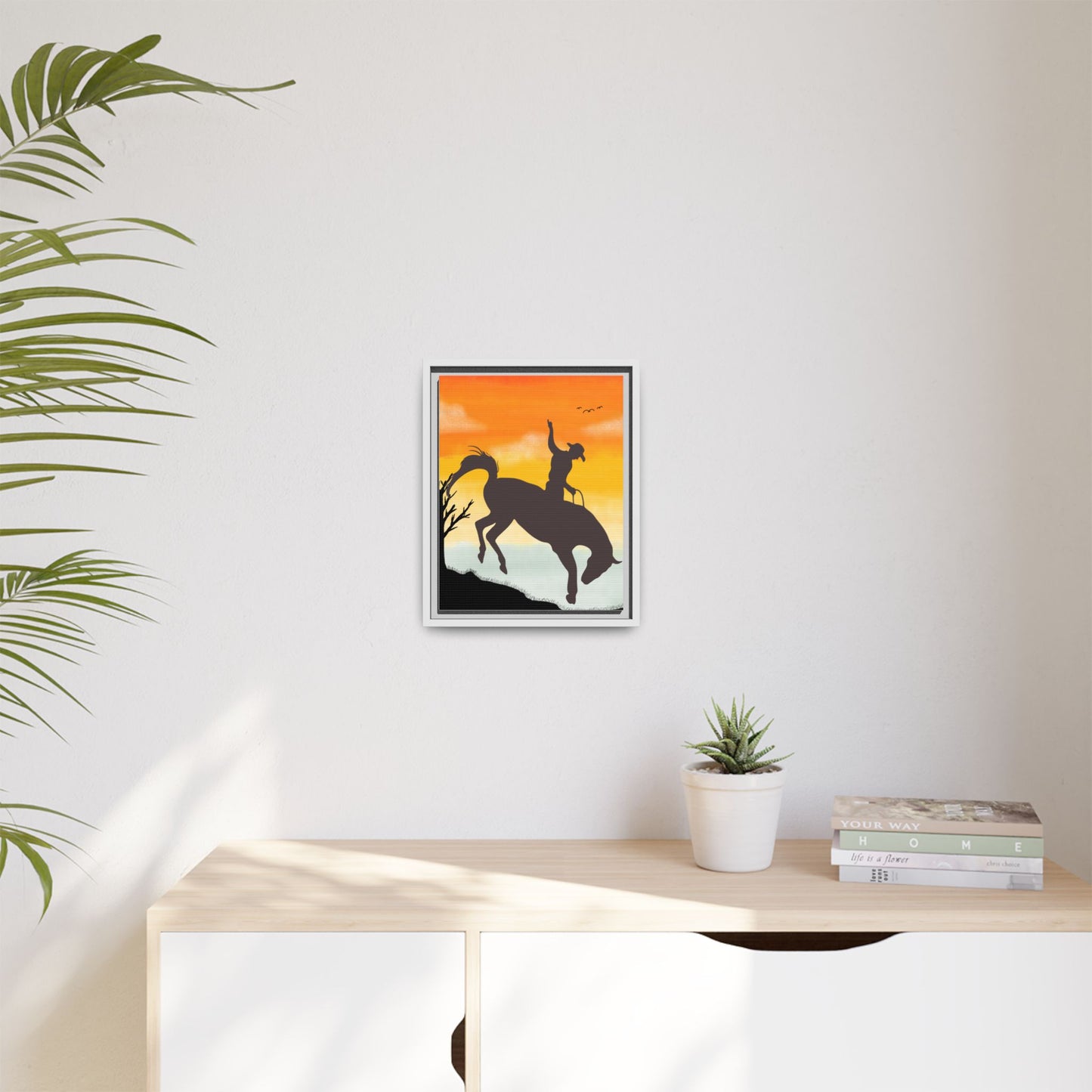 Framed Cowboy Sunset Canvas Art Equestrian Decor Farmhouse Wall Art Rustic Home Decoration Gift for Horse Lovers Rodeo Decor Housewarming Gift