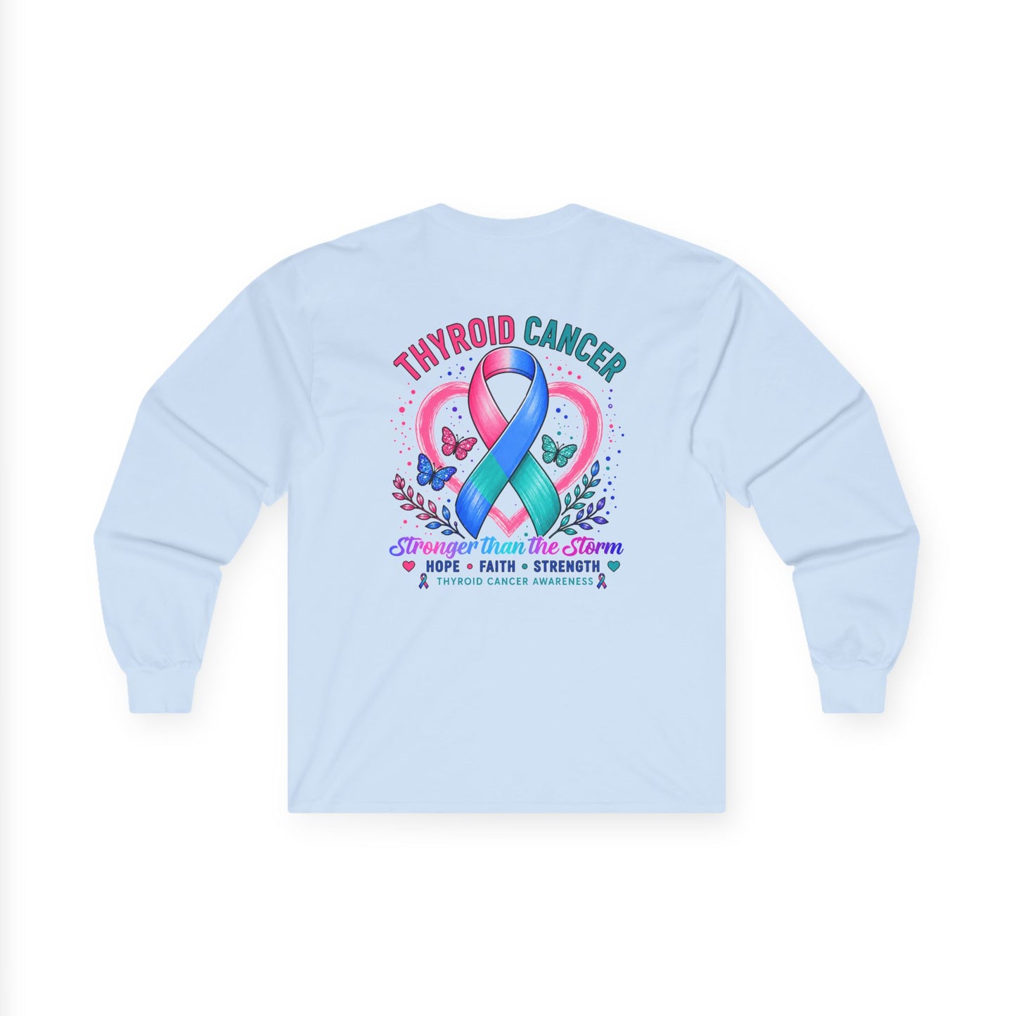 Thyroid Cancer Awareness Long Sleeve Tee – 'Stronger Than the Storm' Support Shirt