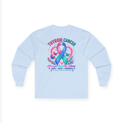 Thyroid Cancer Awareness Long Sleeve Tee – 'Stronger Than the Storm' Support Shirt