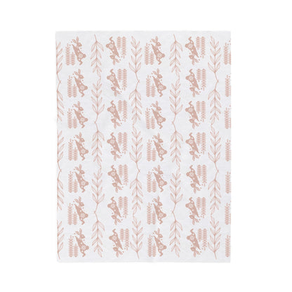 Velveteen Plush Blanket – Soft Pink Floral Deer Pattern Throw
