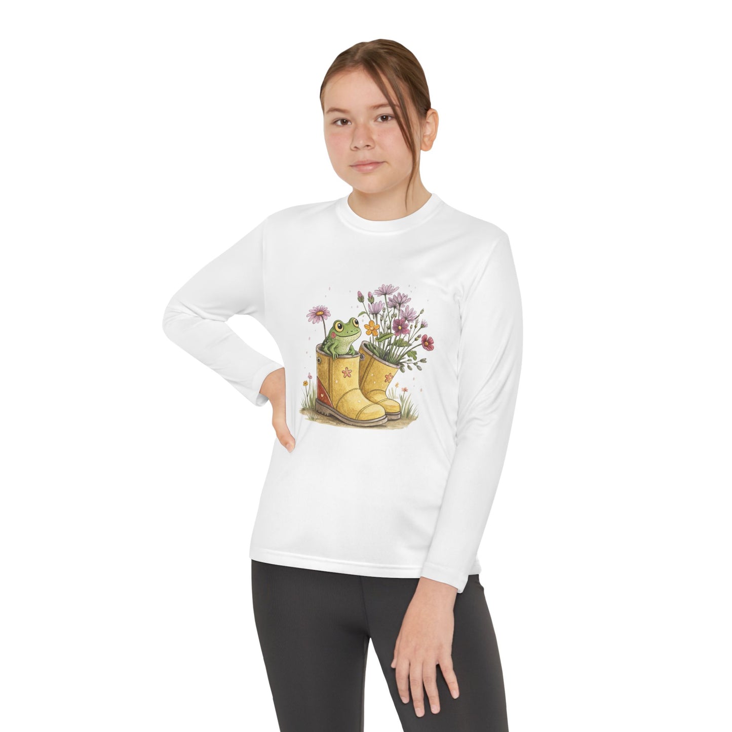 Youth Long Sleeve Tee — Froggy Garden Boots Illustration