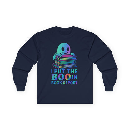 T-Shirt Whimsical Long Sleeve Tee for Book Lovers Halloween Shirt Cozy All-Seasons Top Fun Gift for Readers Book Report Humor Teacher Gift