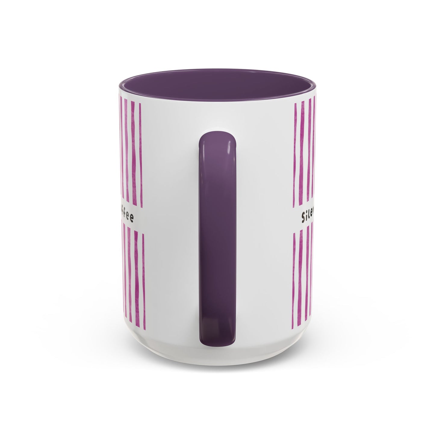 Coffee Mug — "Silence I Need Coffee" Pink Striped Accent Mug (11/15 oz)