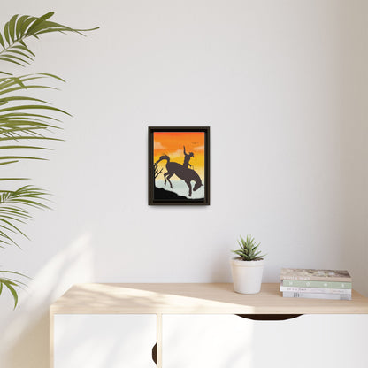 Framed Cowboy Sunset Canvas Art Equestrian Decor Farmhouse Wall Art Rustic Home Decoration Gift for Horse Lovers Rodeo Decor Housewarming Gift