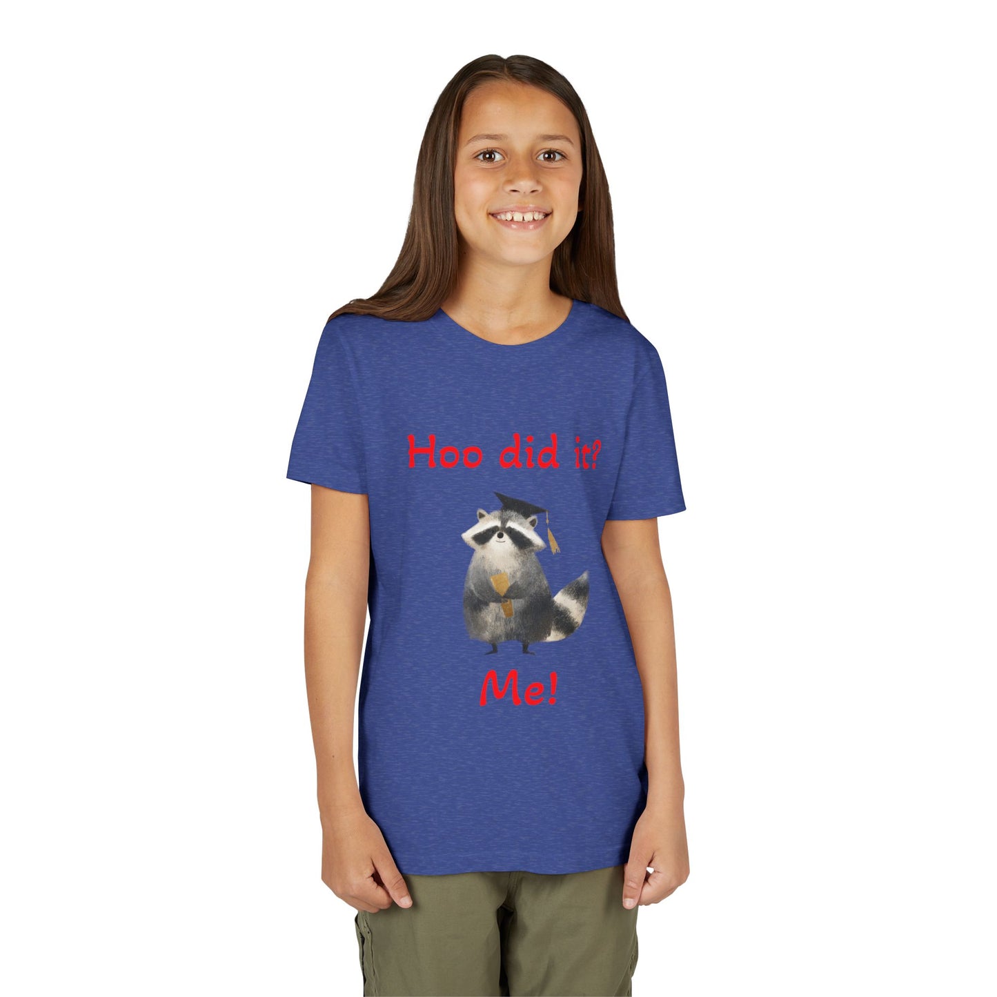 Youth Tee – Cute Raccoon “Hoo did it? Me!” Kids Shirt